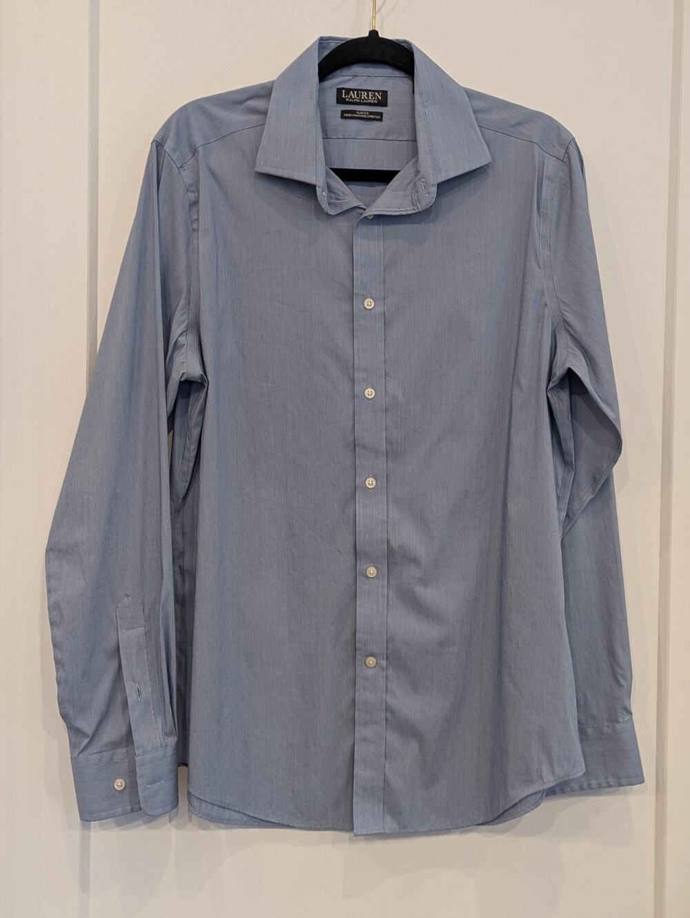 Lauren Ralph Lauren Slim Fit Performance Stretch L 16 34/35 LS Blue Button Down